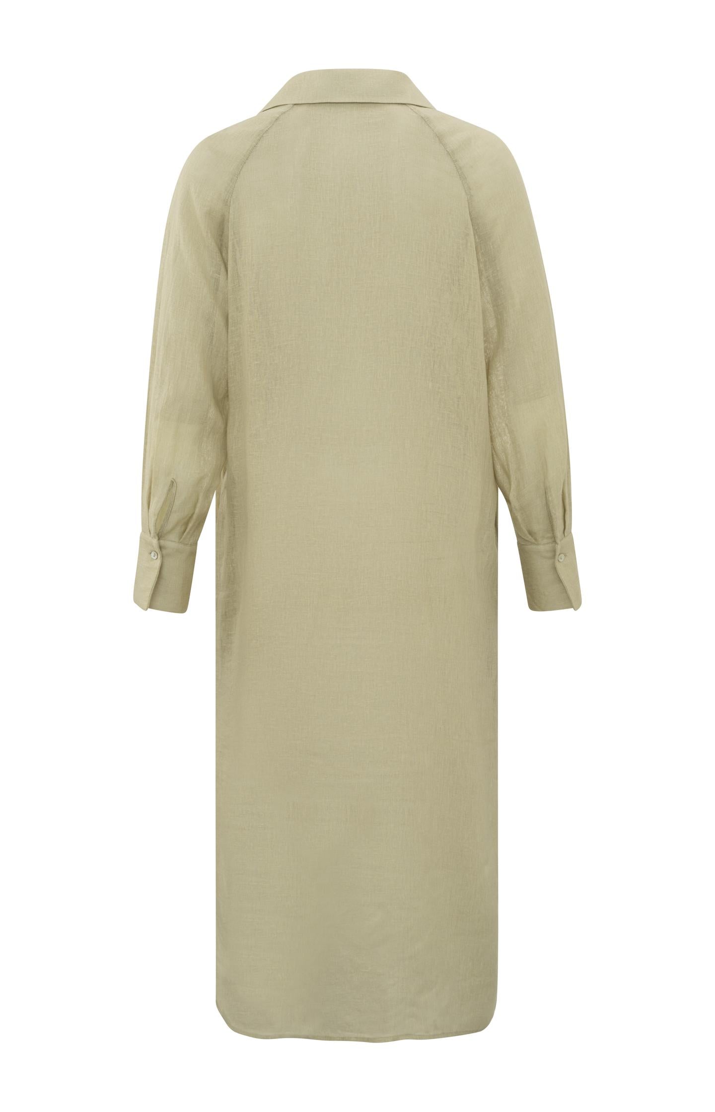 Linen shirt dress with long sleeves, a collar and buttons