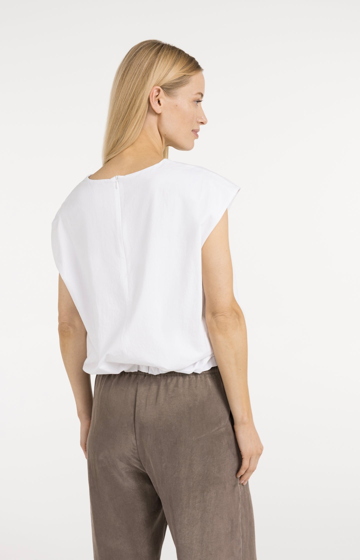 Linen short-sleeve balloon top