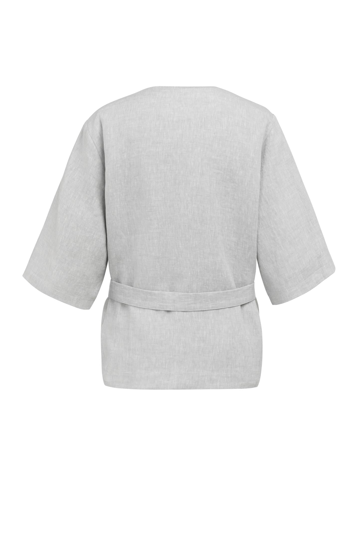 Linen wrap jacket with tie belt