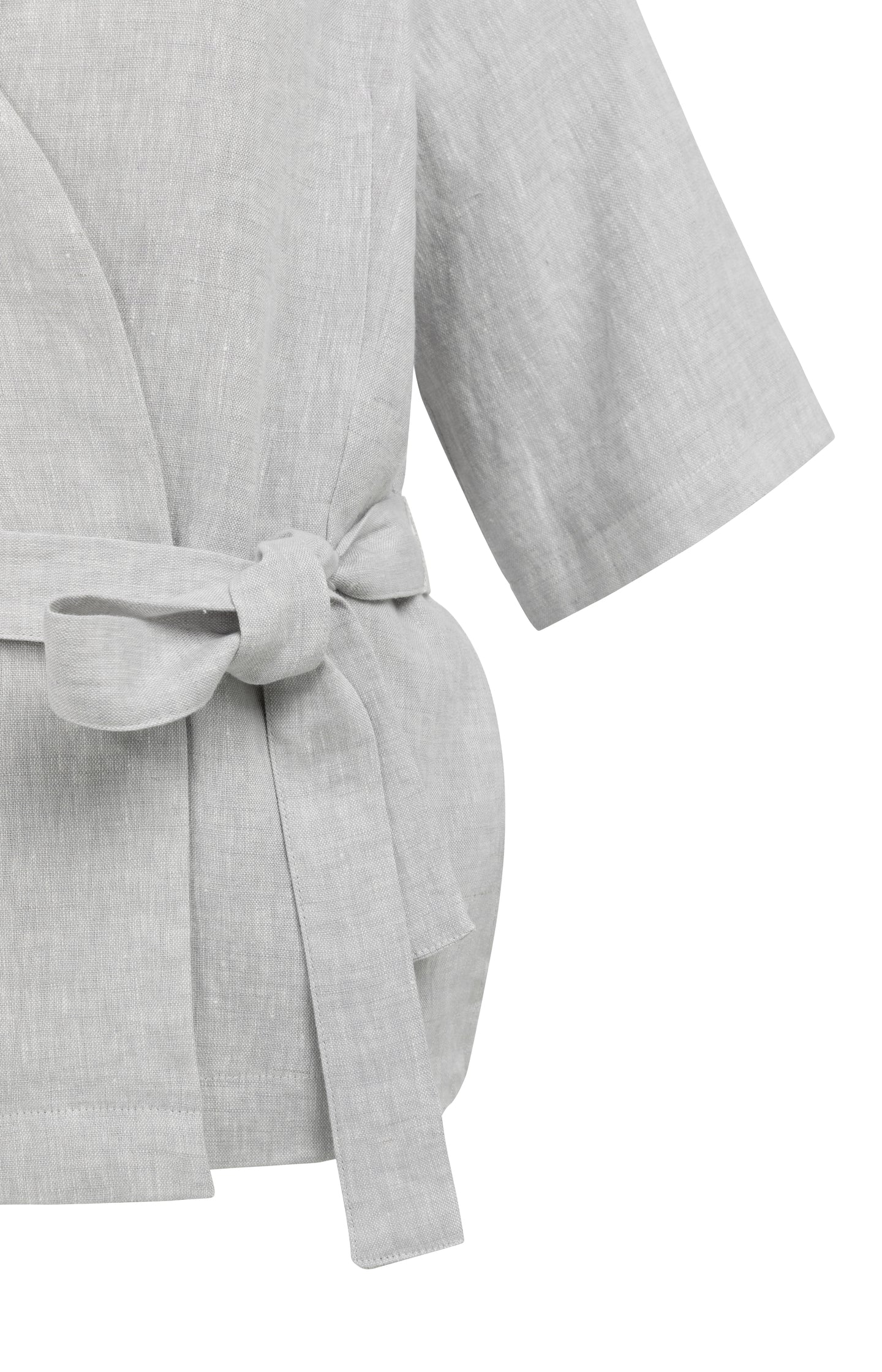 Linen wrap jacket with tie belt