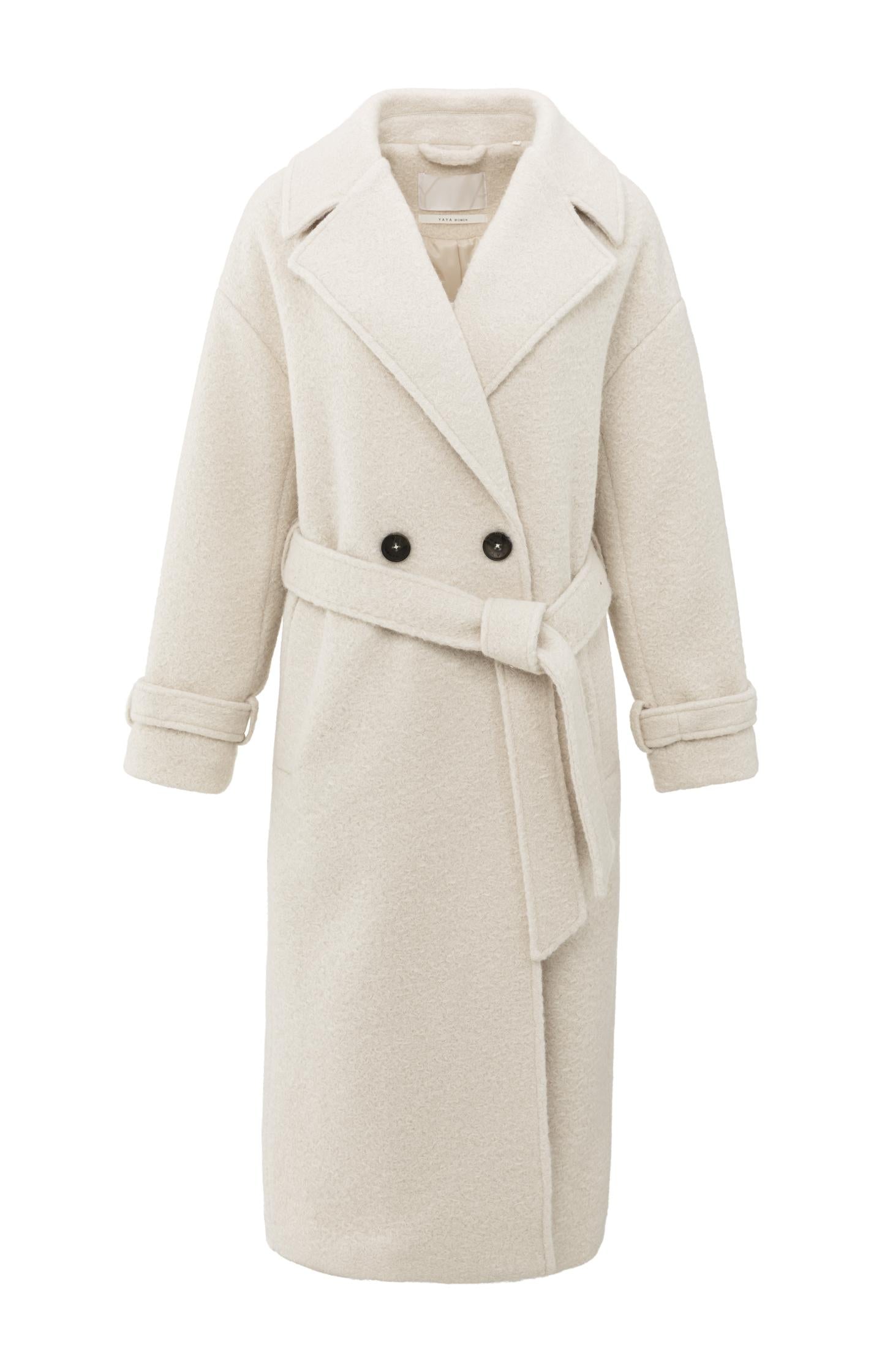Long bouclé coat with belt and oversized fit - Type: product
