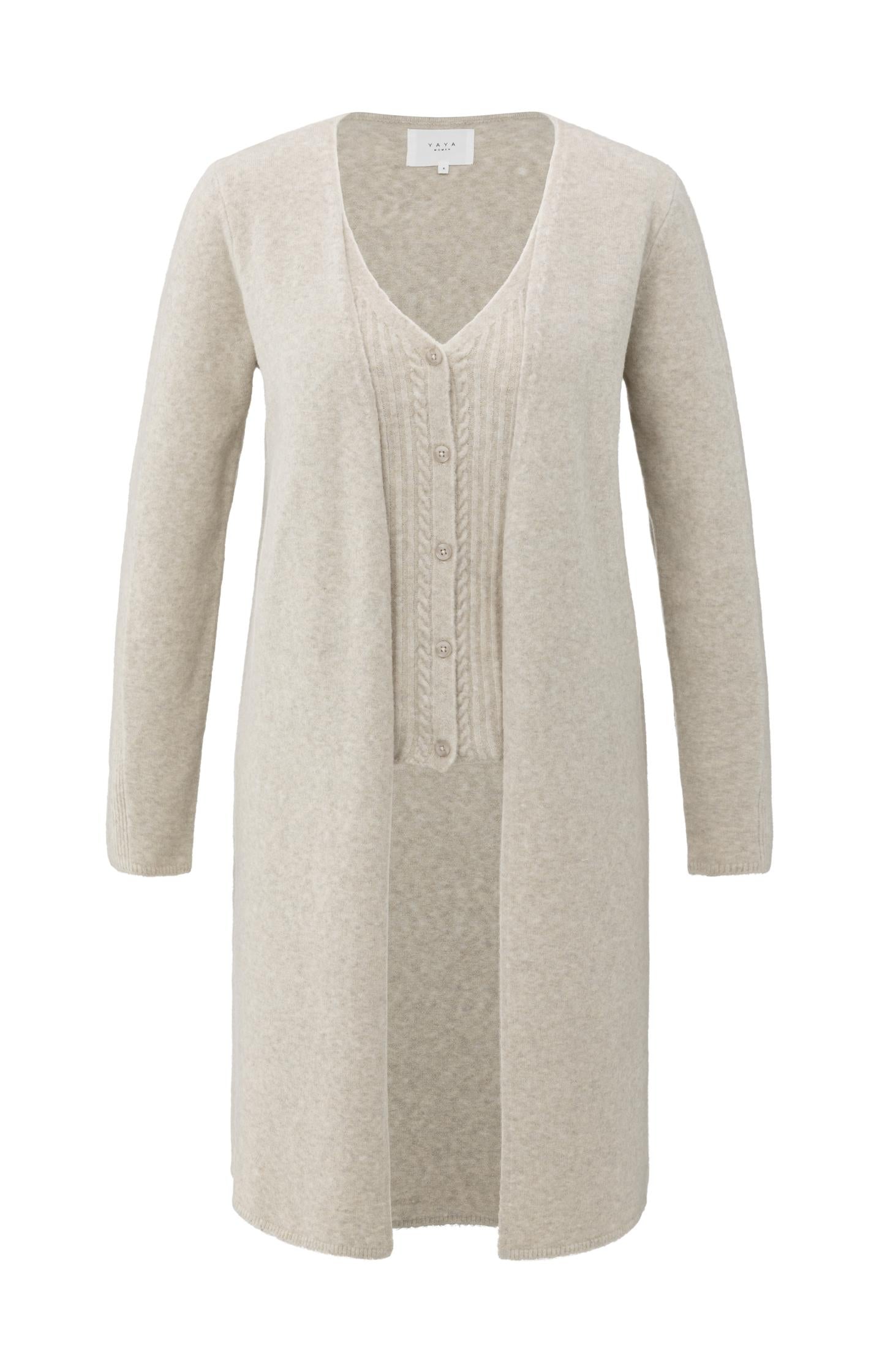 Long cardigan with cable-knit gilet layer - Type: product