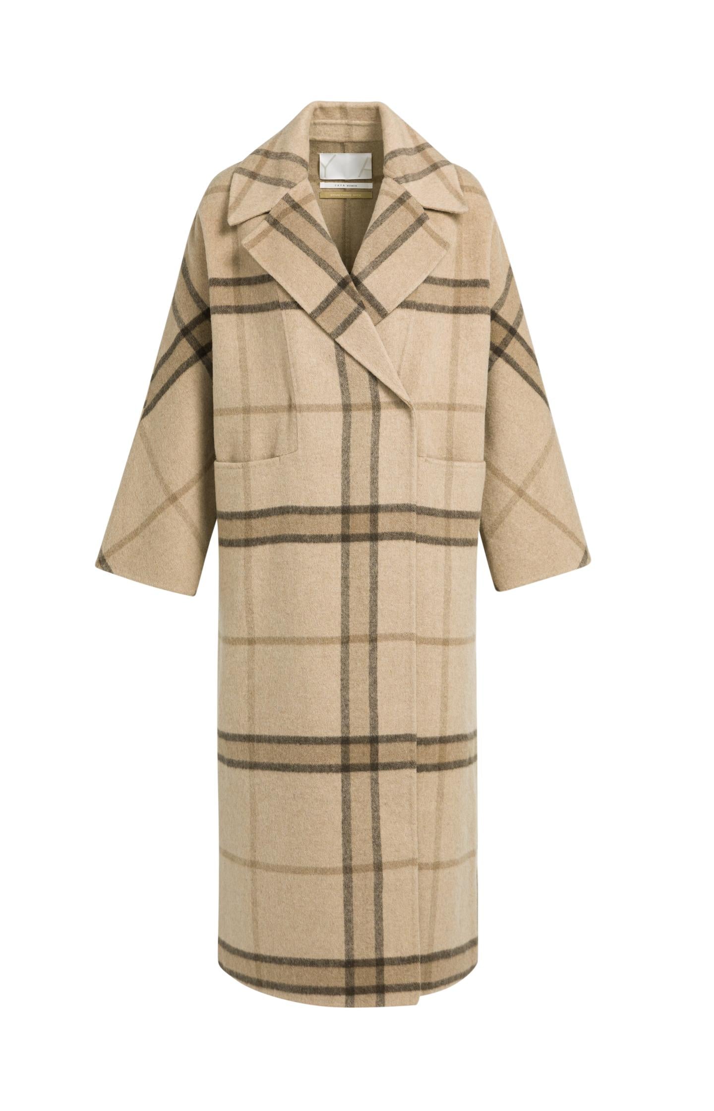 Long checked wool blend coat with oversized fit - Type: lookbook