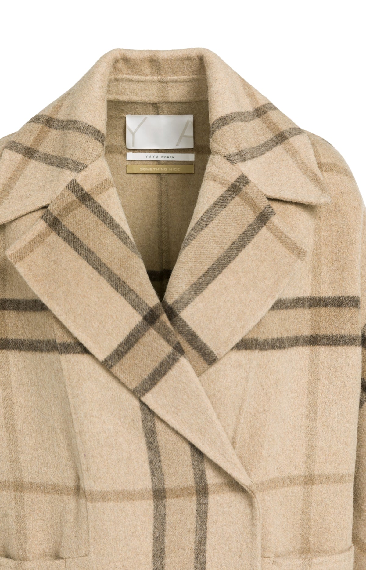 Long checked wool blend coat with oversized fit
