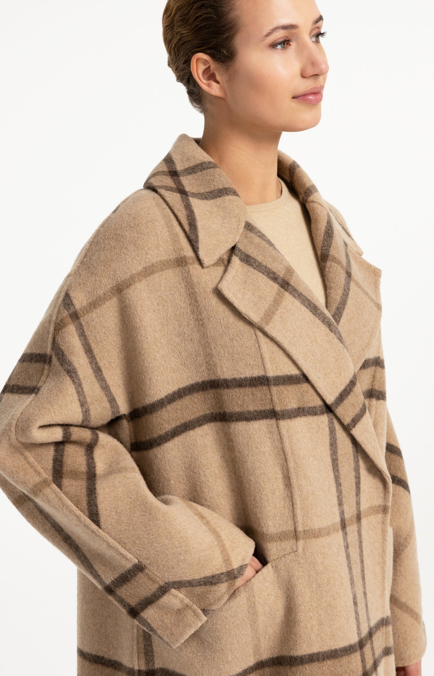 Long checked wool blend coat with oversized fit - Type: lookbook