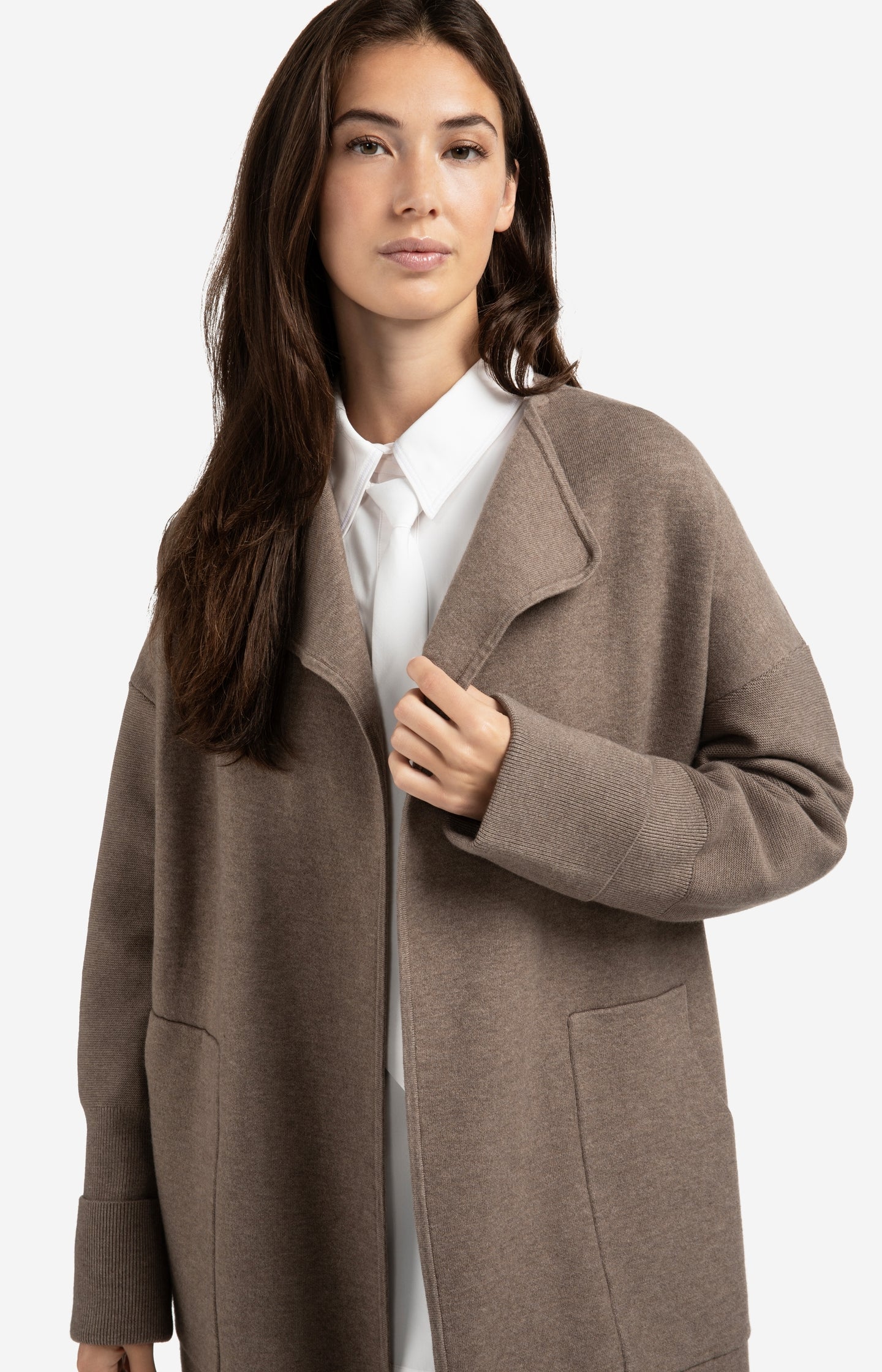 Long coatigan with patch pockets