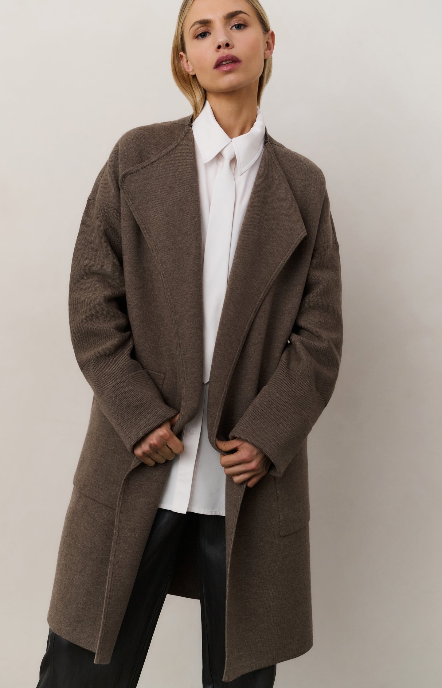 Long coatigan with patch pockets