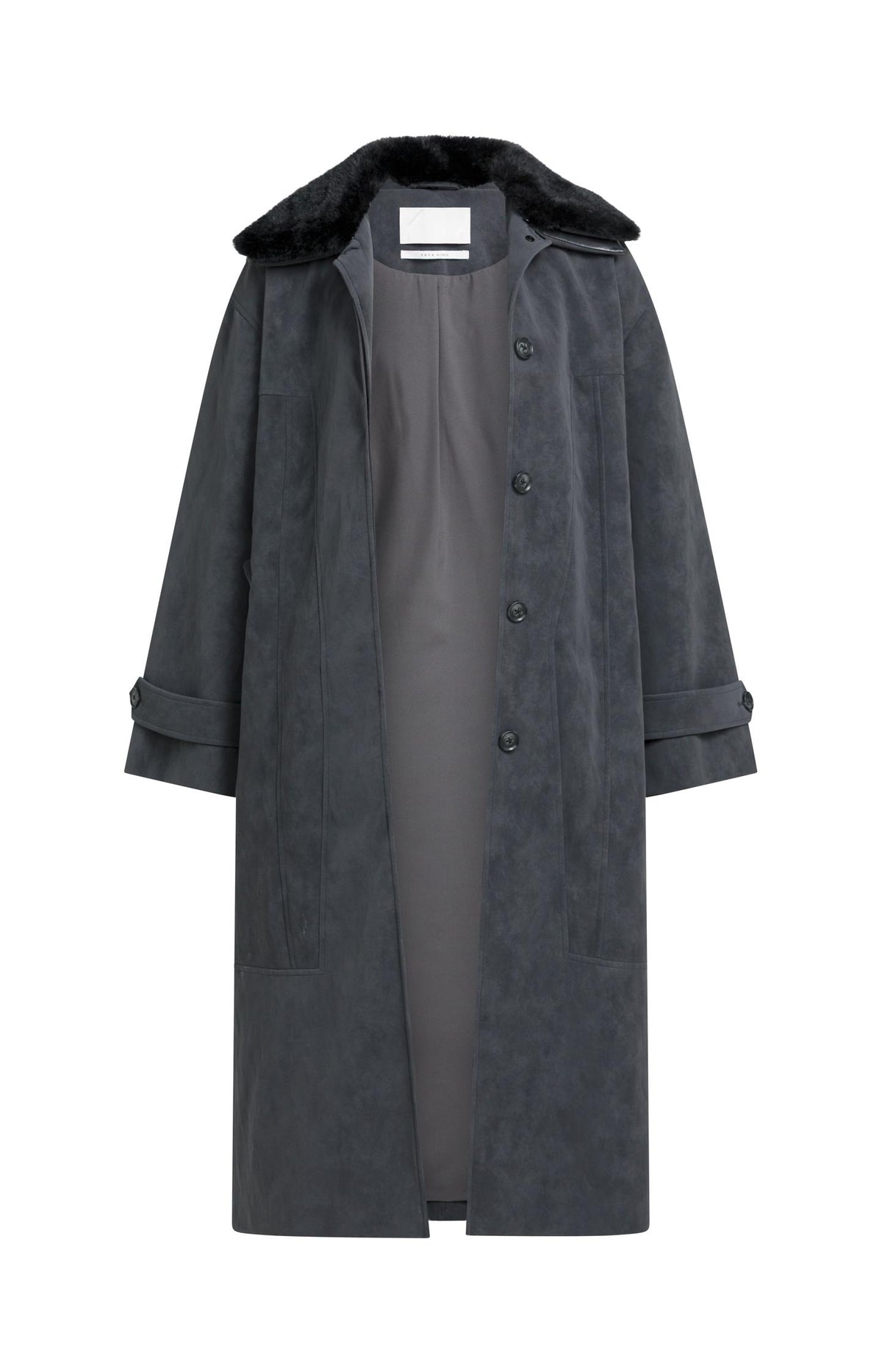 Long faux suede coat with detachable collar - Type: product