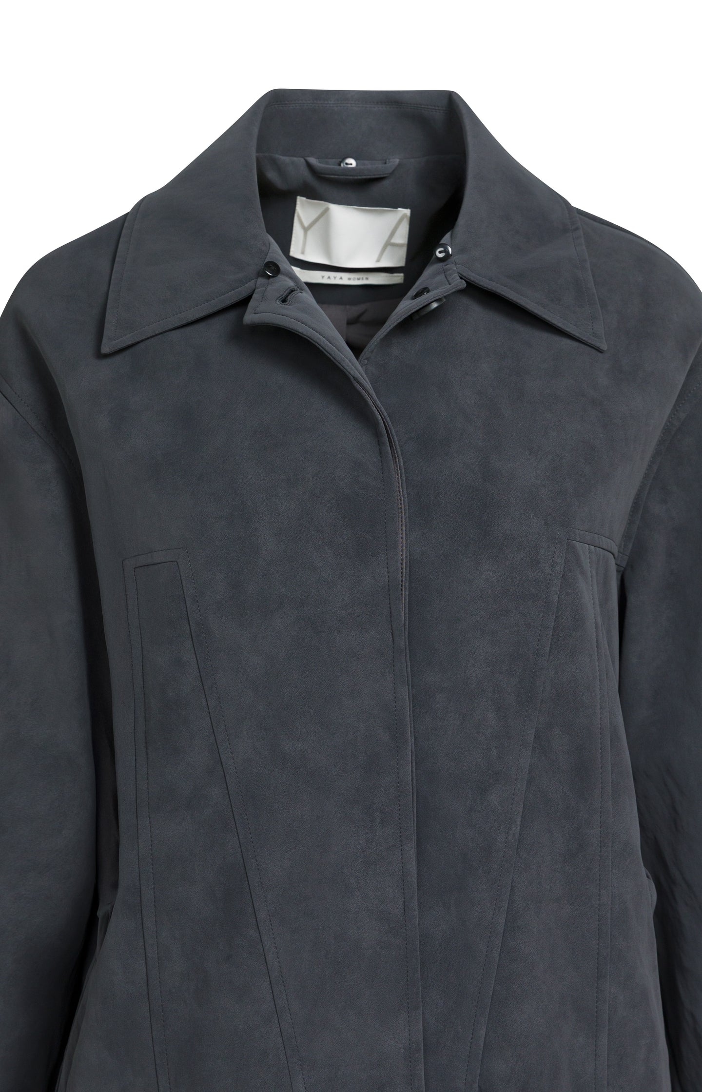 Long faux suede coat with detachable collar