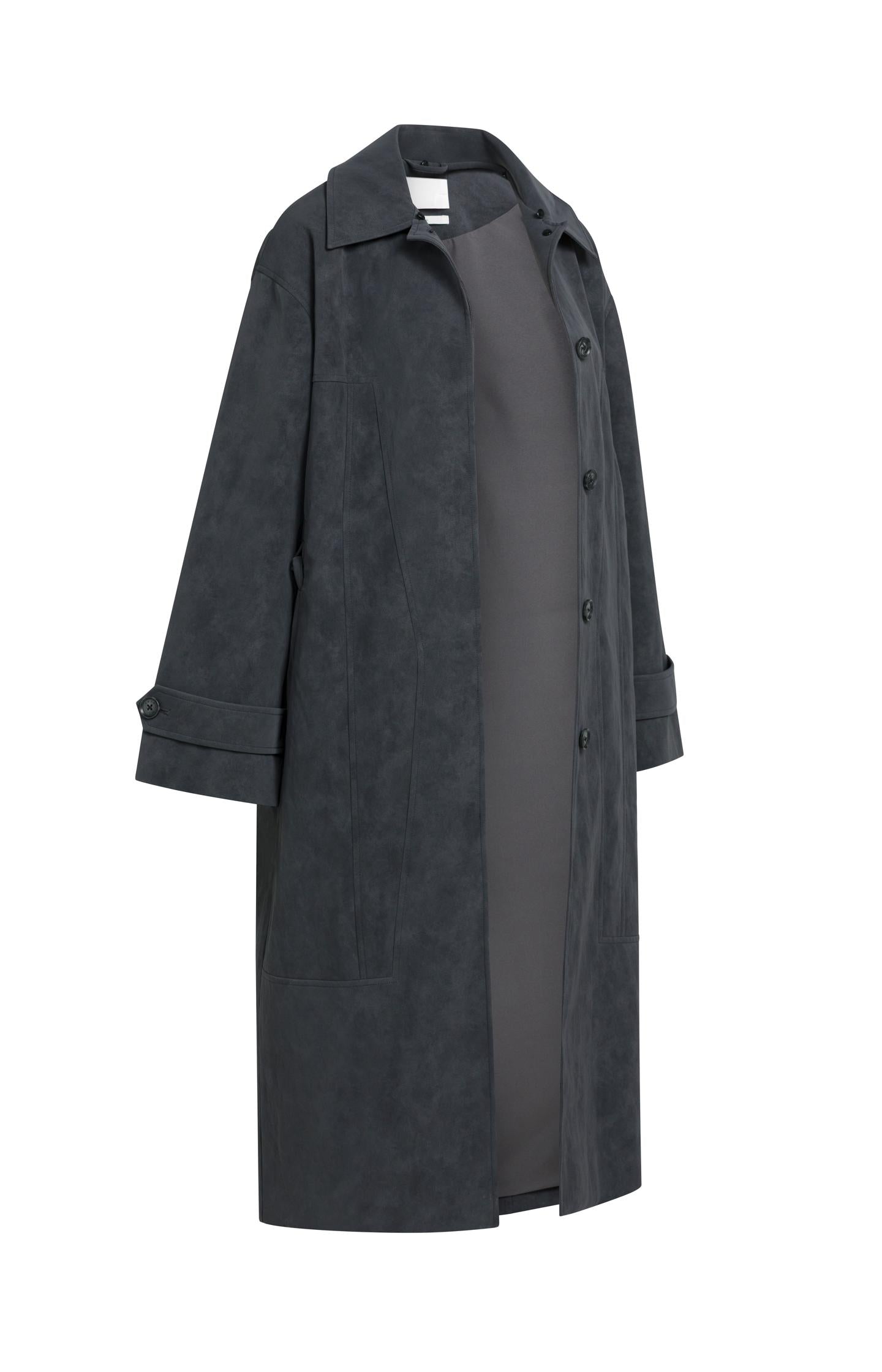 Long faux suede coat with detachable collar