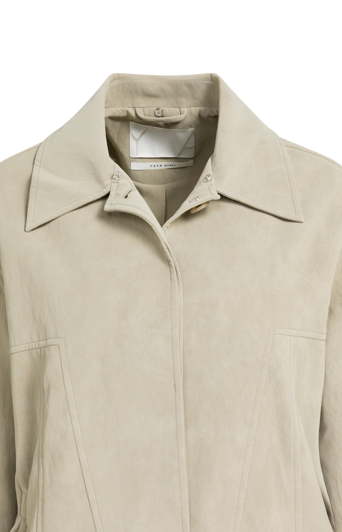 Long faux suede coat with detachable collar