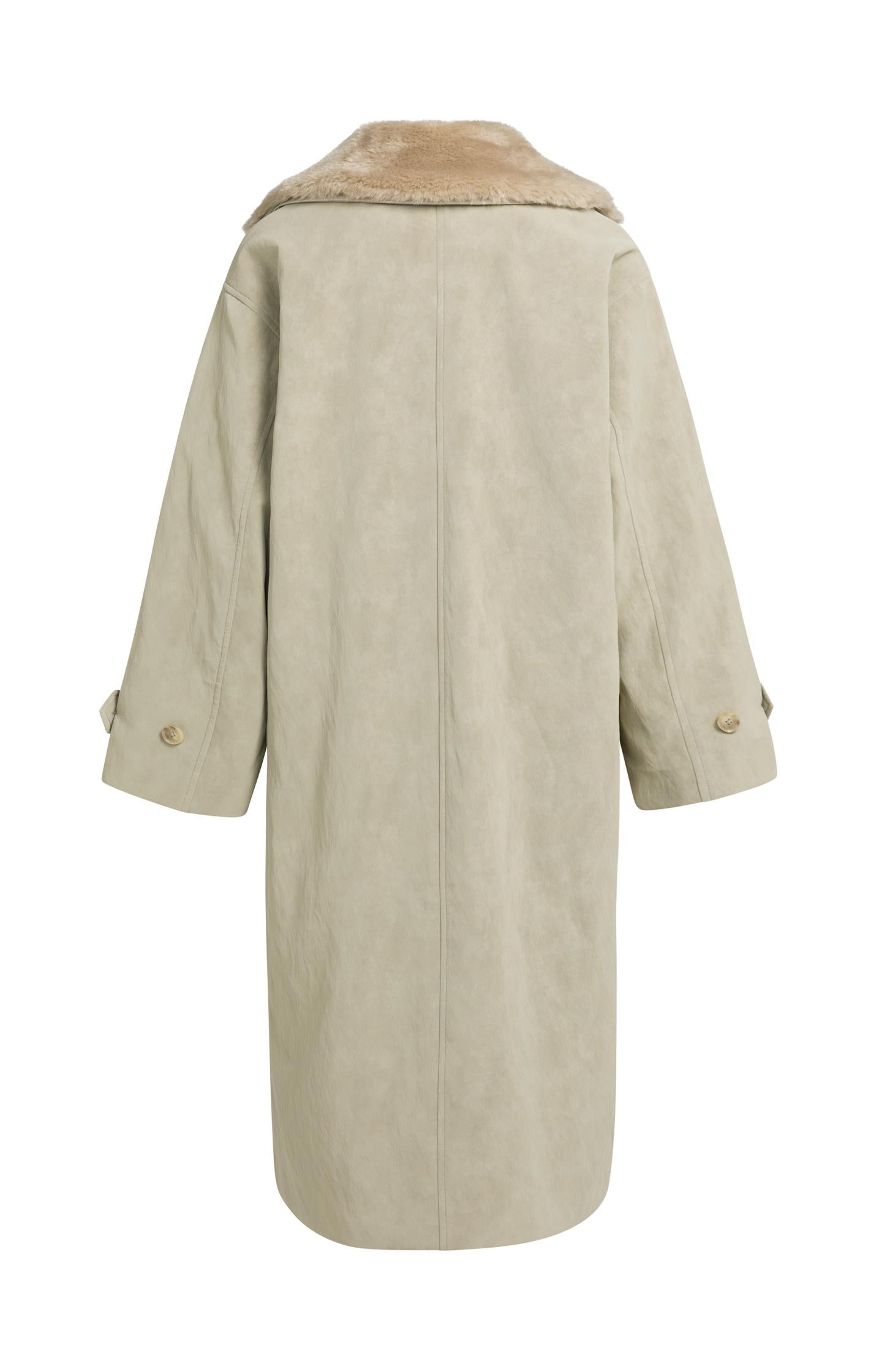 Long faux suede coat with detachable collar - Type: lookbook