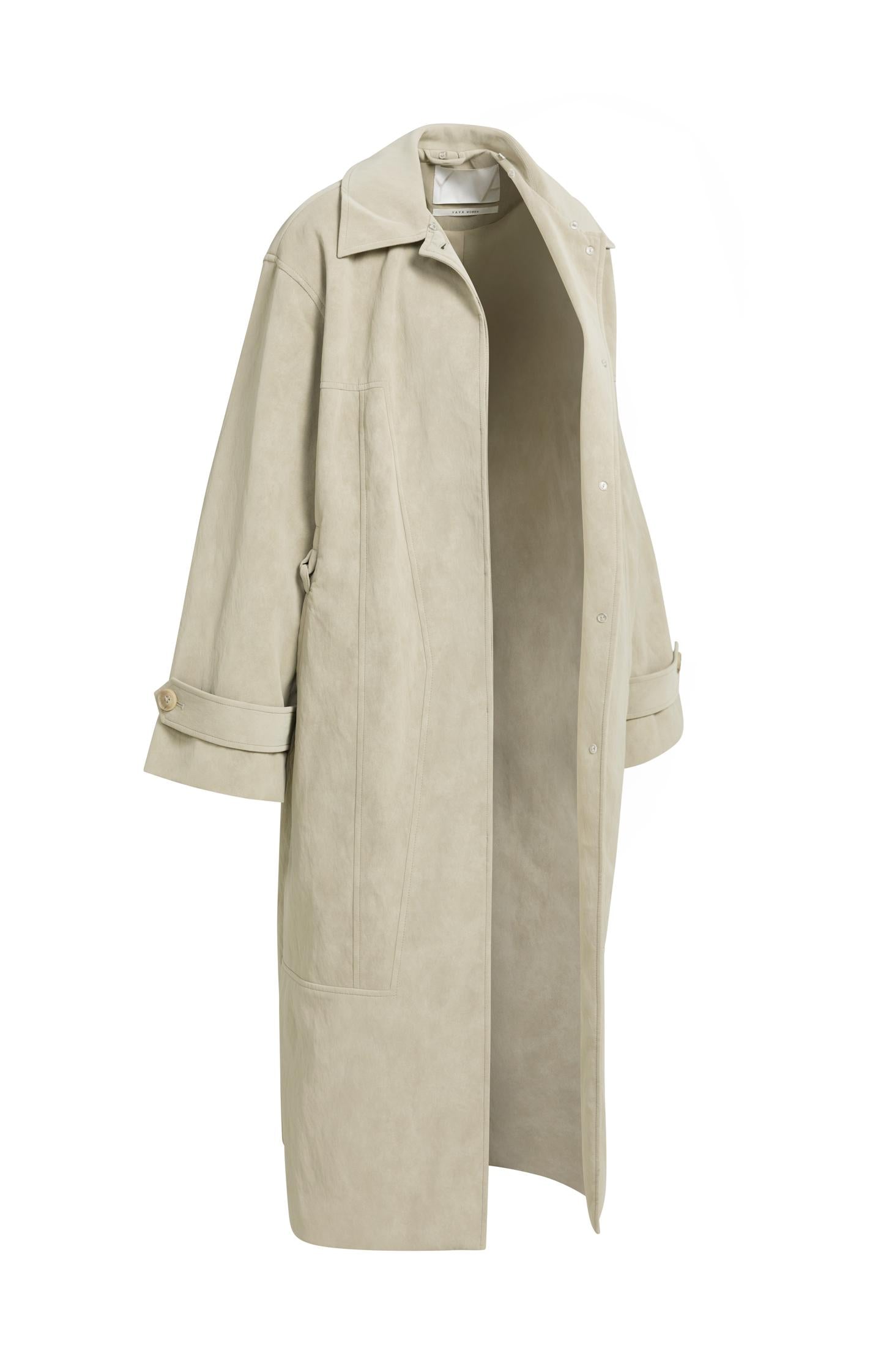 Long faux suede coat with detachable collar