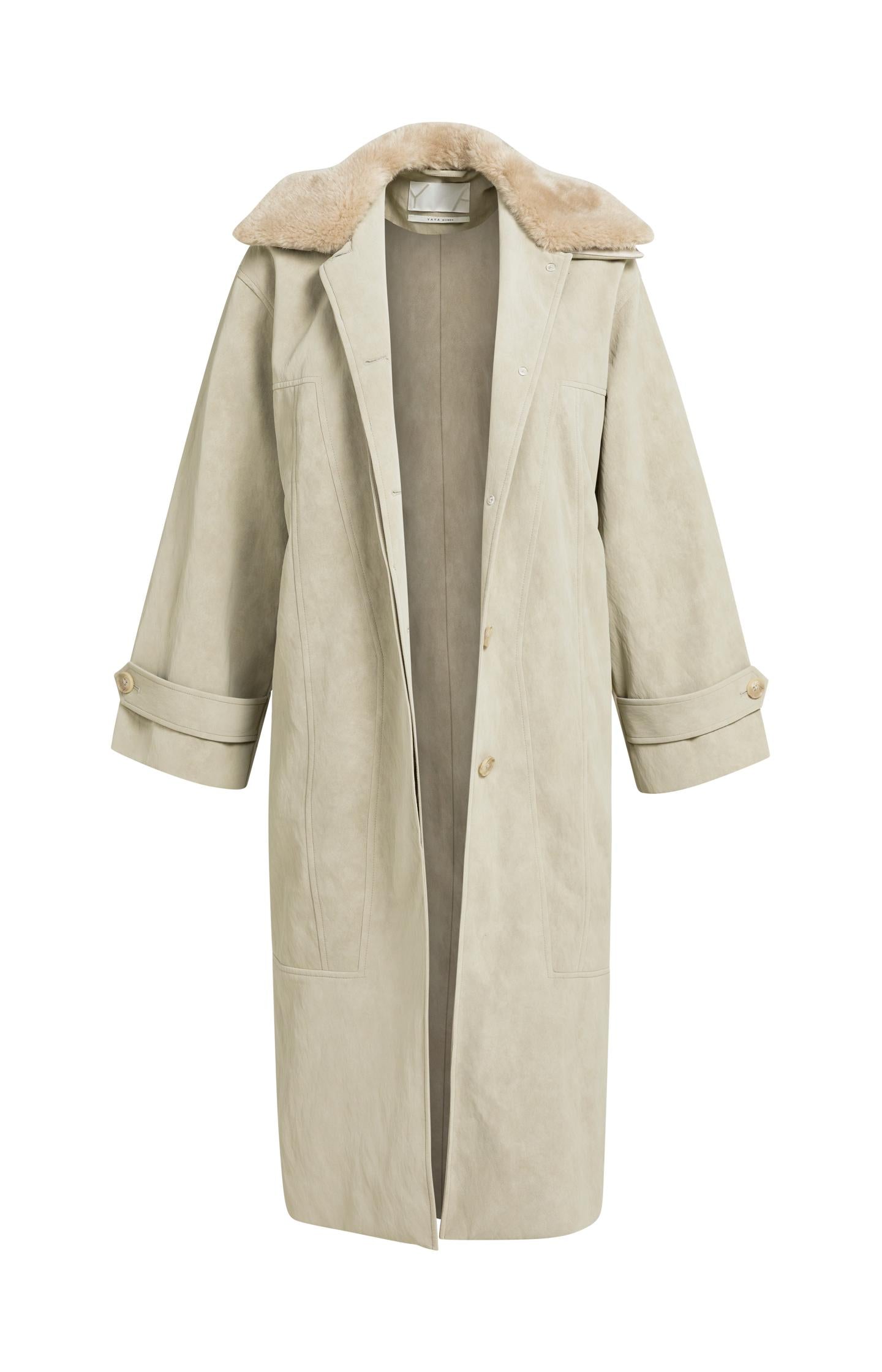 Long faux suede coat with detachable collar - Type: lookbook