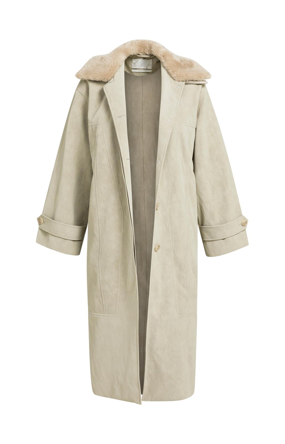 Long faux suede coat with detachable collar - Type: product
