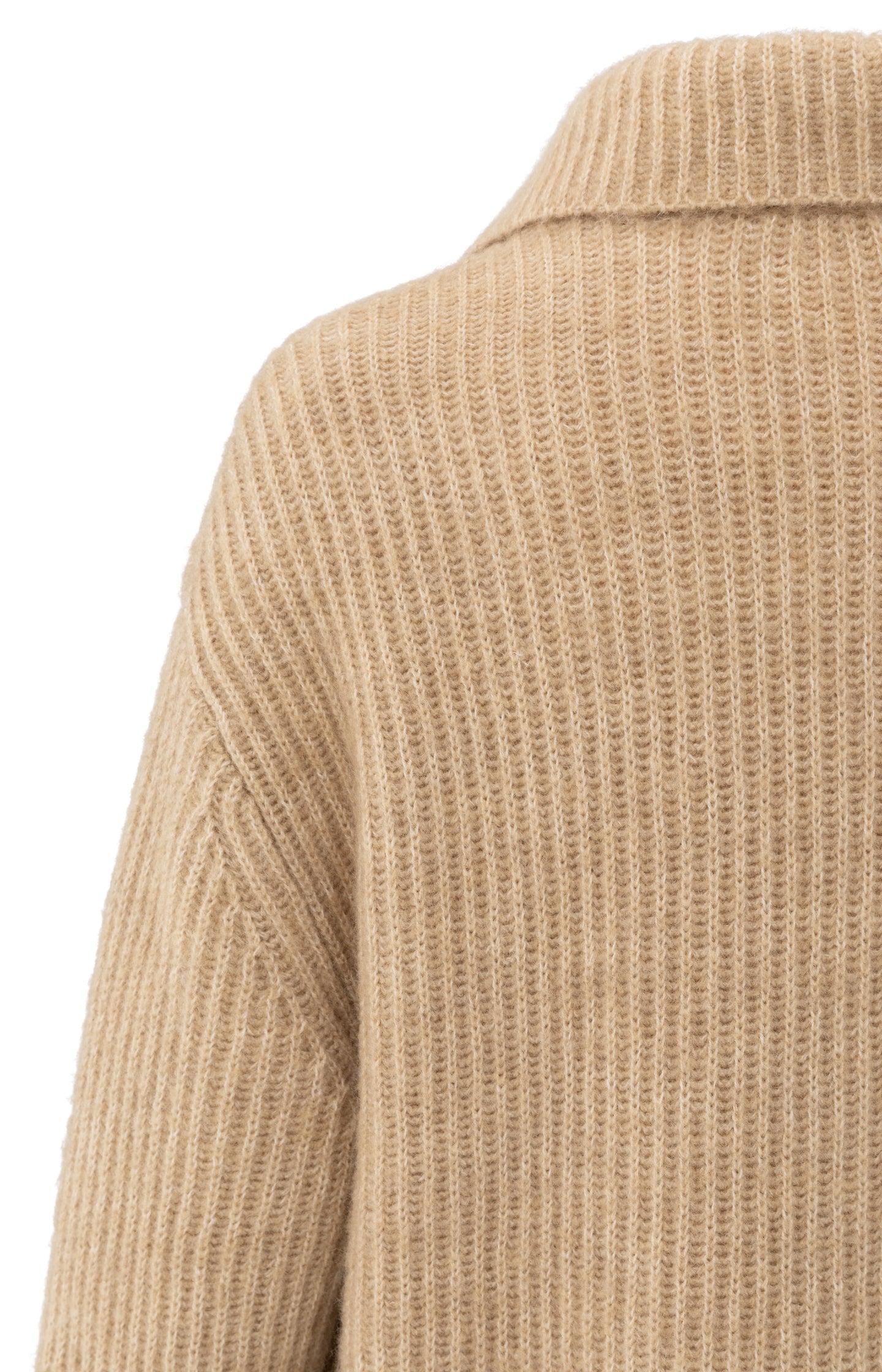Long heavy knit cardigan with collar and patch pockets