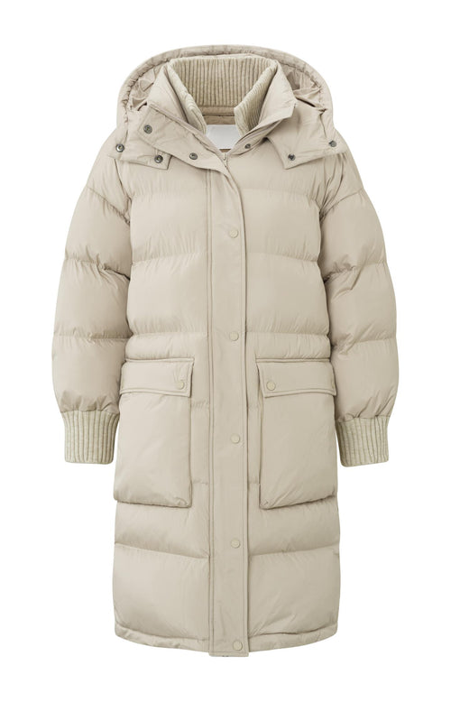 Long puffer jacket with long sleeves, hoodie and pockets - Pure Cashmere Brown