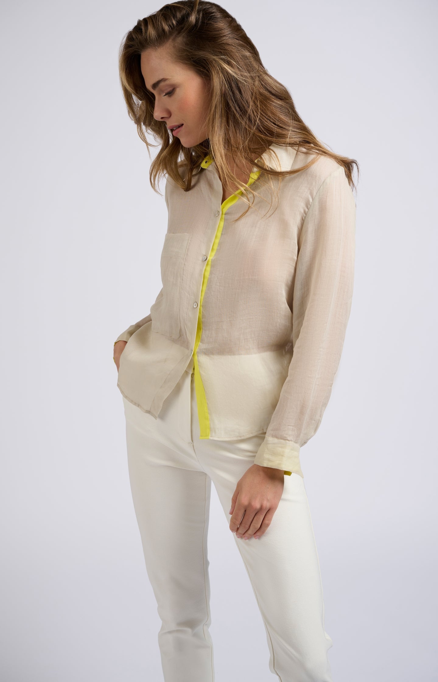 Long-sleeve blouse with a chest pocket - Type: lookbook