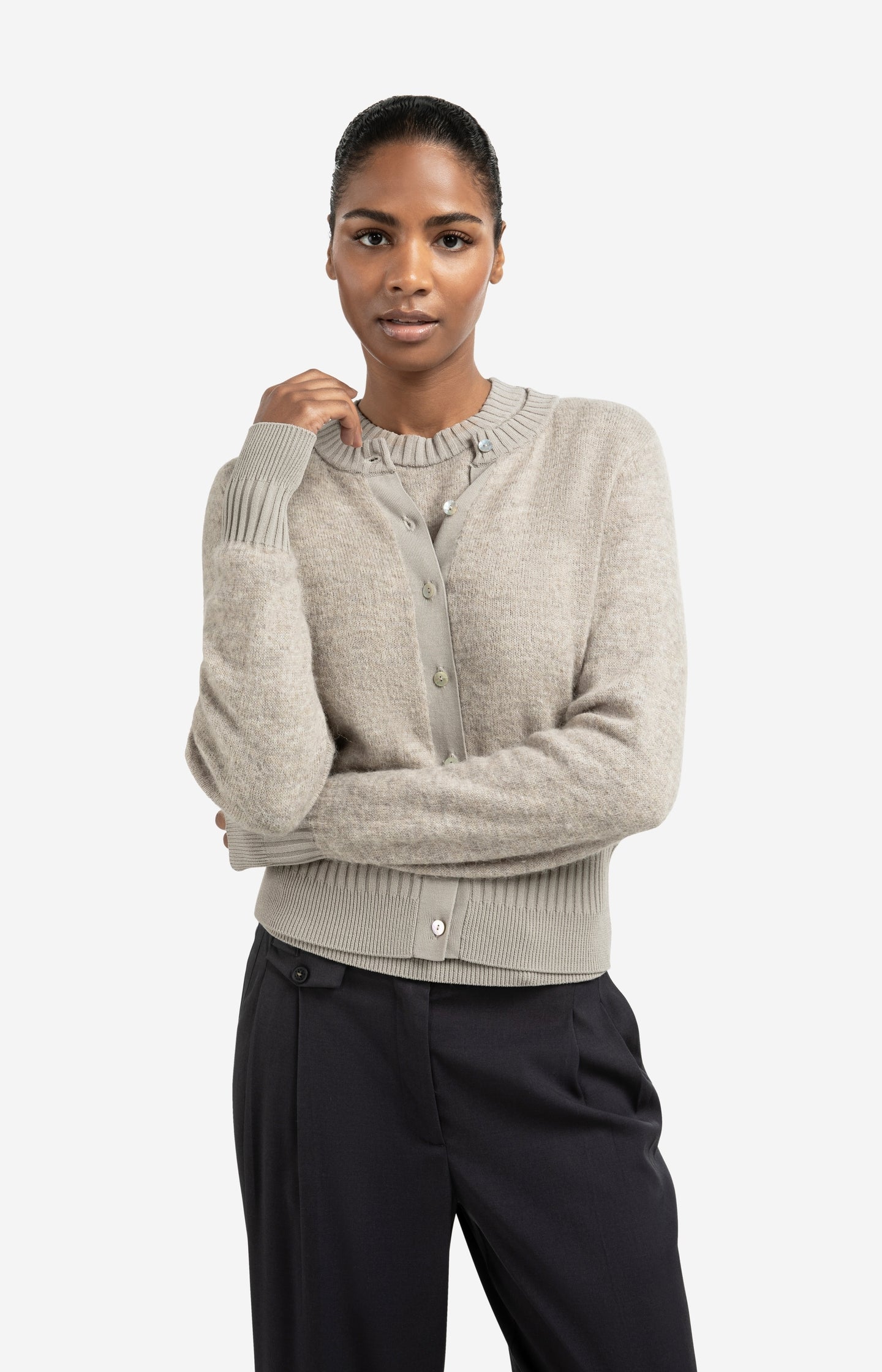 Long sleeve cardigan with double rib details