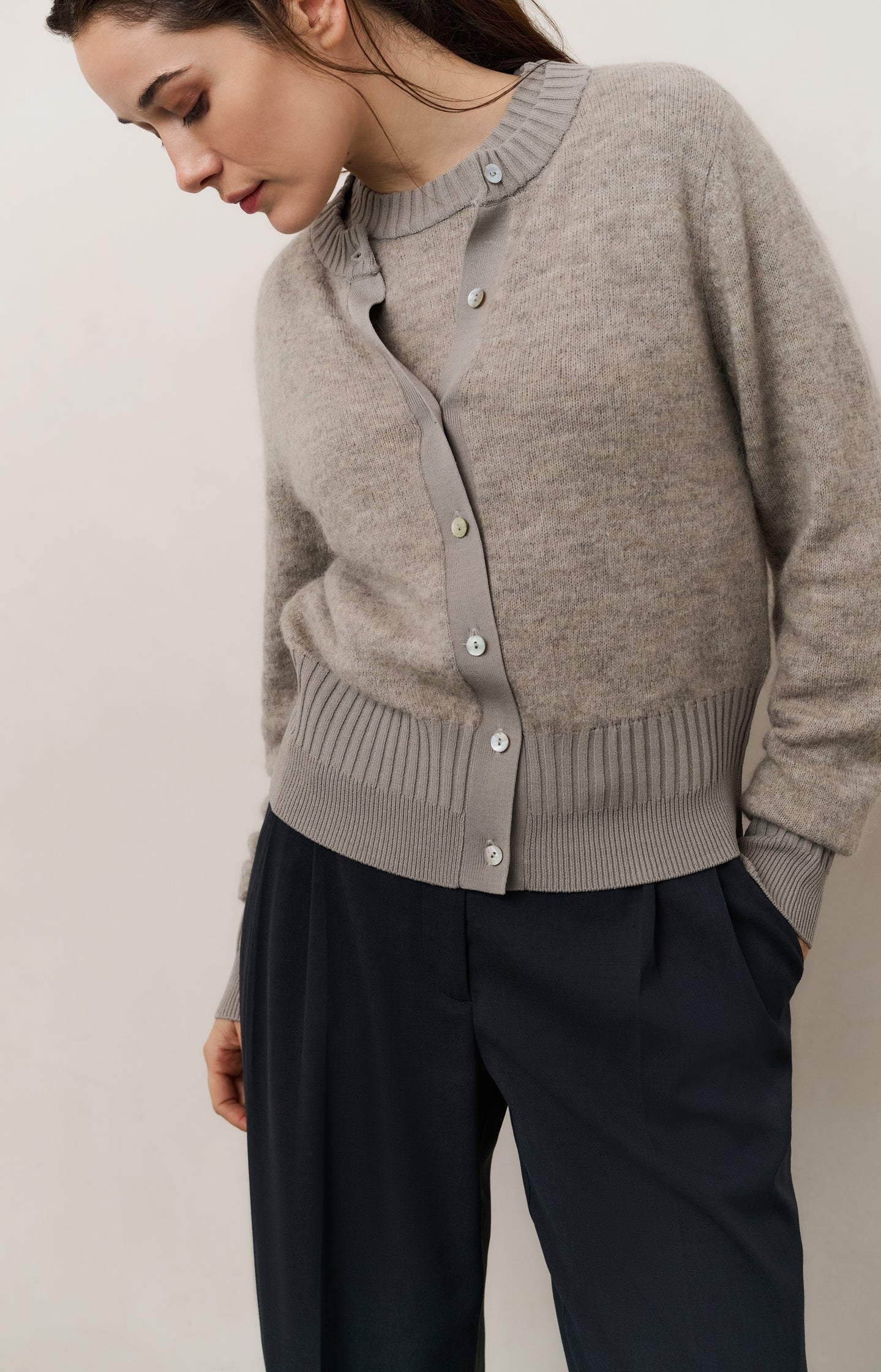 Long sleeve cardigan with double rib details