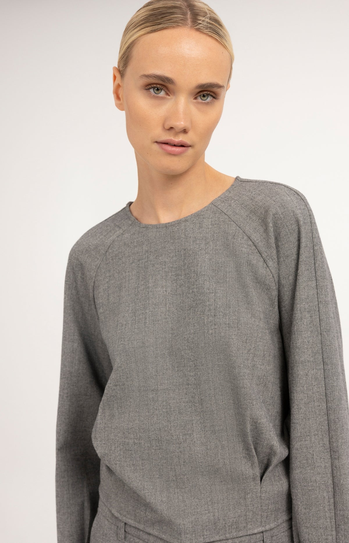 Long sleeve top with blouson hem - Medium Grey Melange