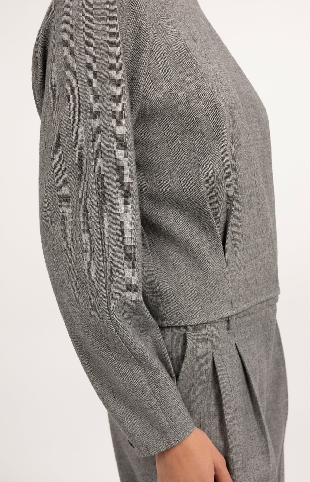 Long sleeve top with blouson hem - Medium Grey Melange