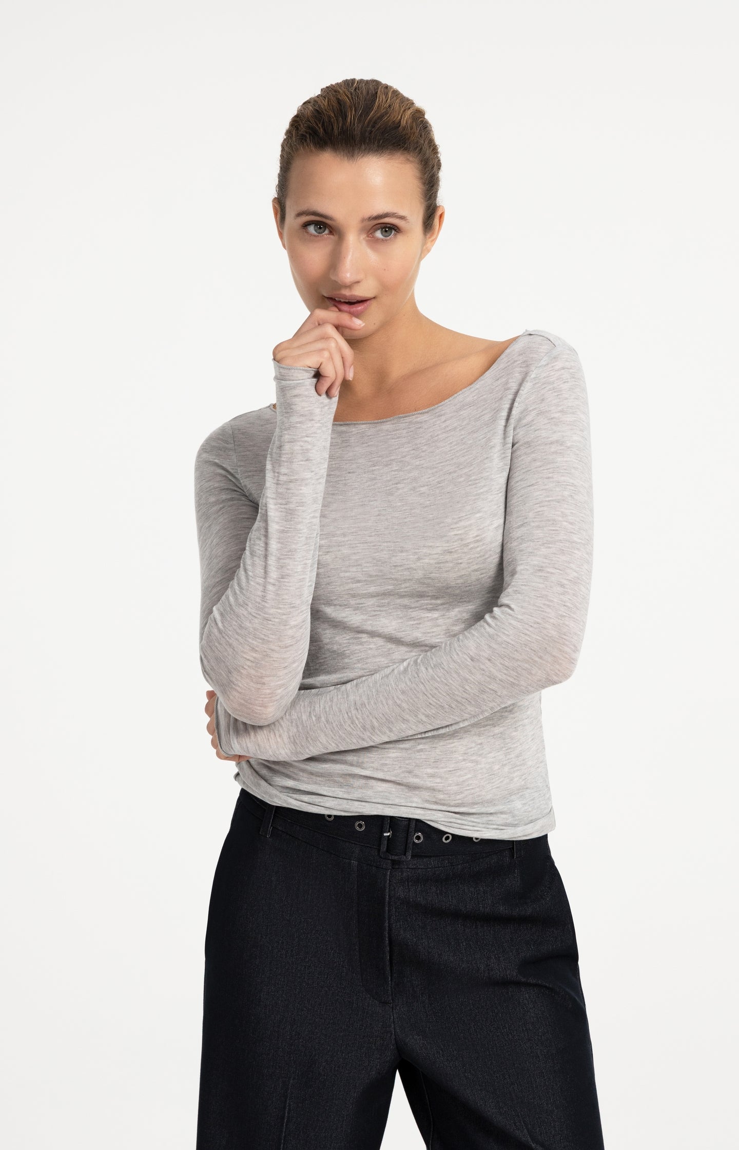 Long sleeve top with boat neck