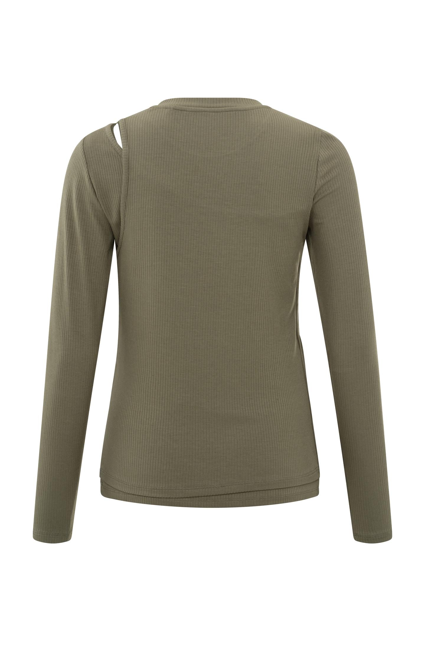 Long-sleeve top with round neck and double layer effect