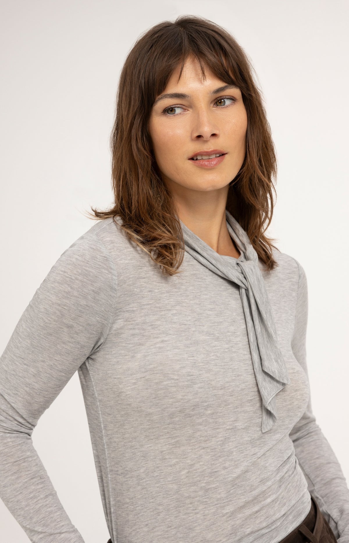 Long sleeve top with scarf collar - Illusions Gray Melange
