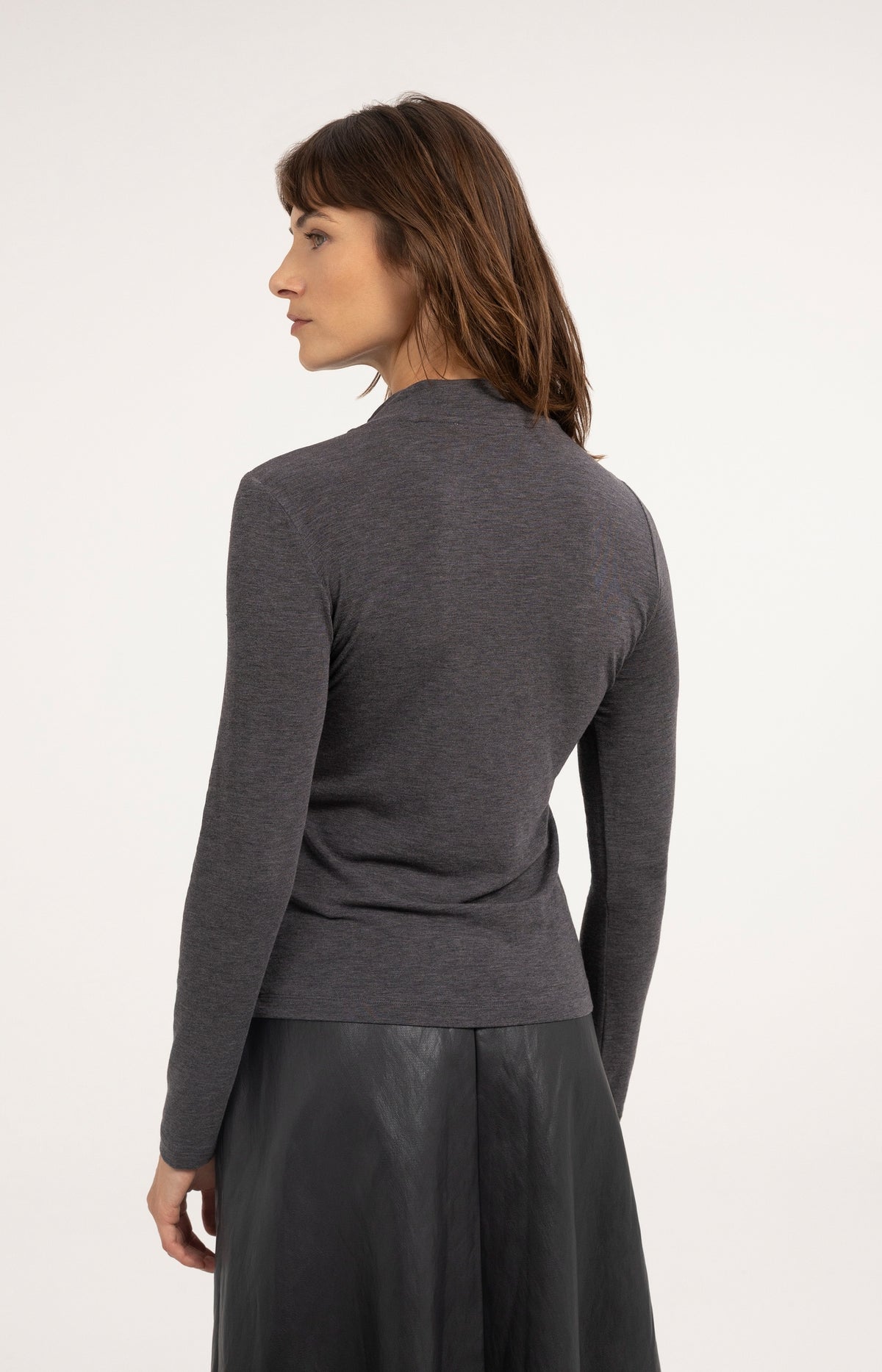 Long sleeve top with scarf collar - Pavement Grey Melange