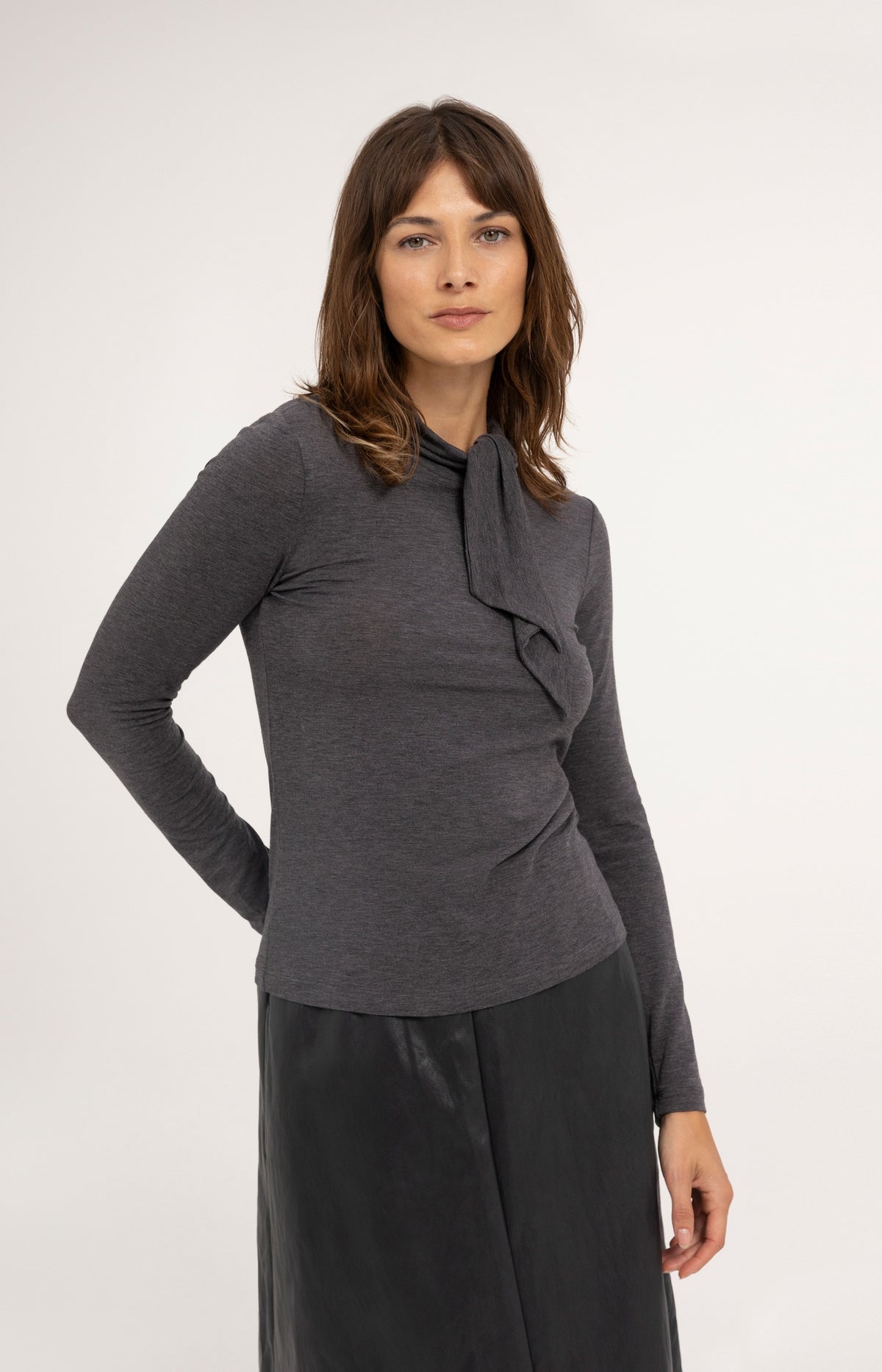 Long sleeve top with scarf collar - Pavement Grey Melange