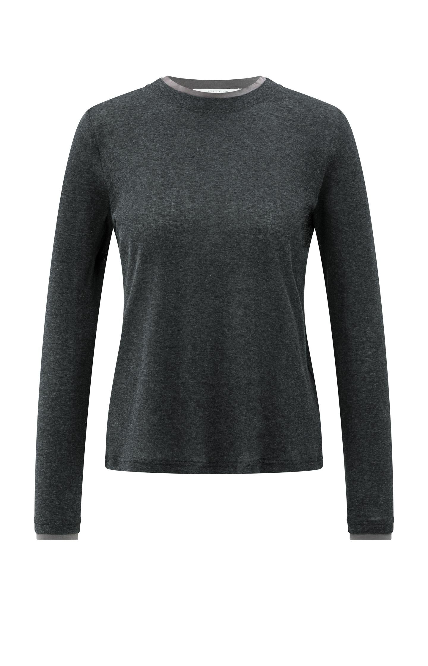 Long sleeve top with suedine trim neckline - Type: product