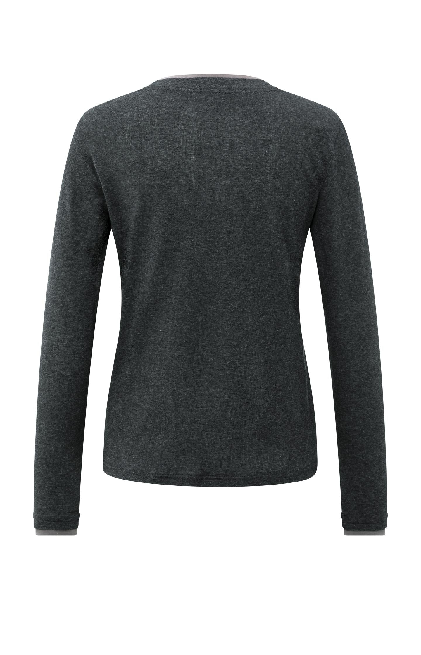 Long sleeve top with suedine trim neckline
