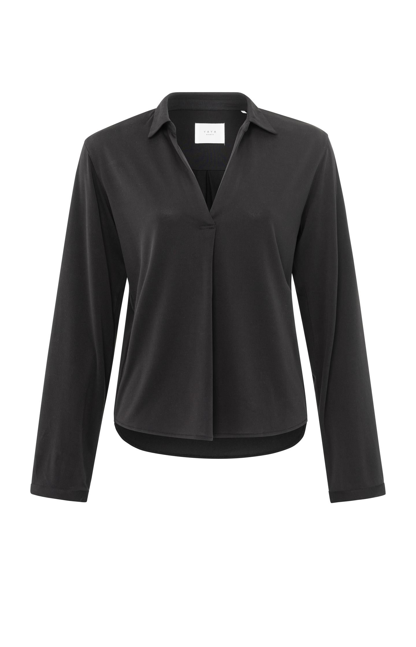 Long-sleeve top with V-neck, collar and back pleat - Type: product