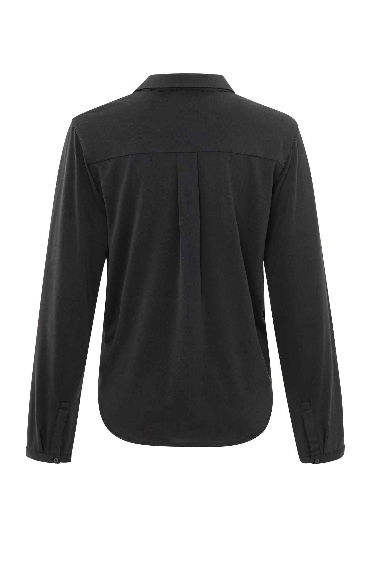 Long-sleeve top with V-neck, collar and back pleat