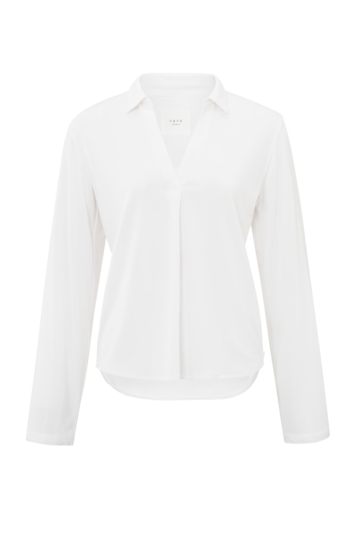 Long-sleeve top with V-neck, collar and back pleat - Type: product