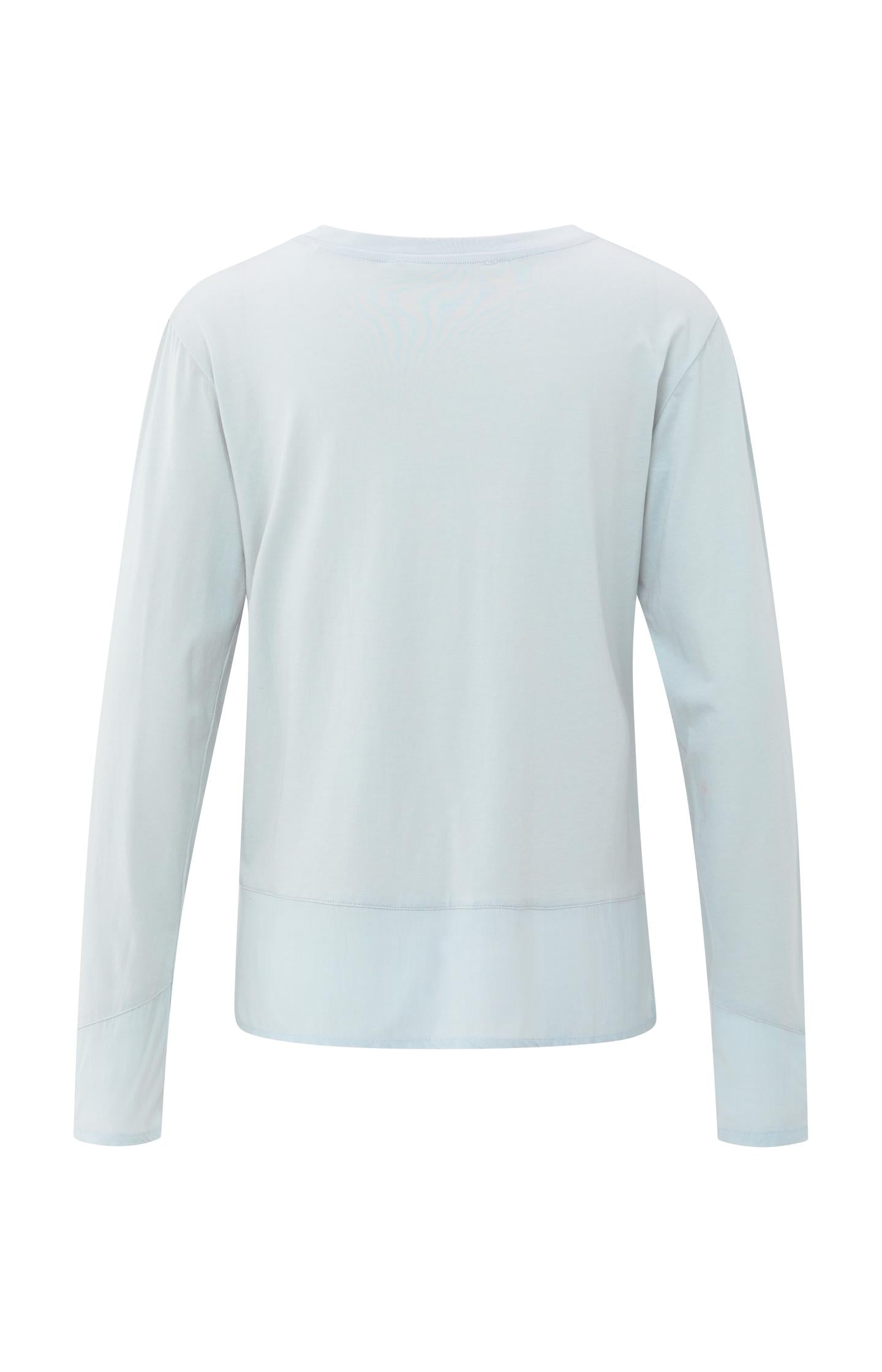 Long sleeve top with woven hem and cuff details