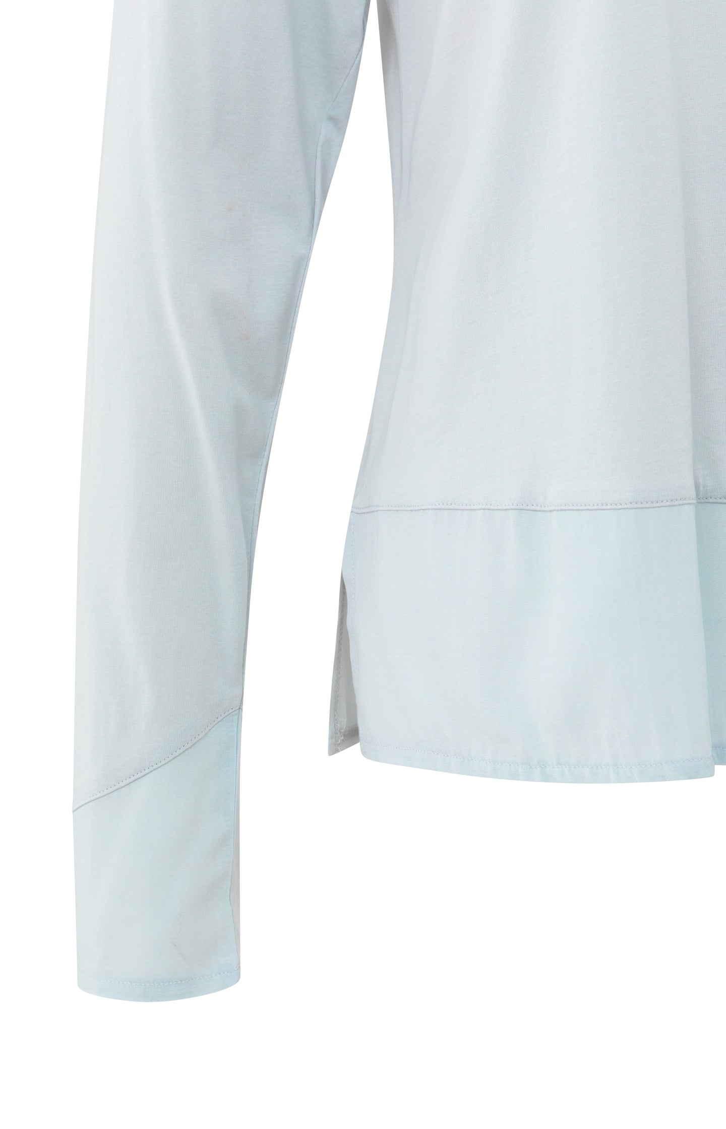 Long sleeve top with woven hem and cuff details