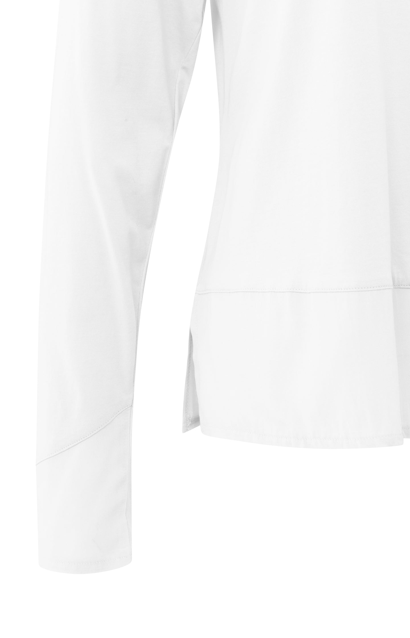 Long sleeve top with woven hem and cuff details