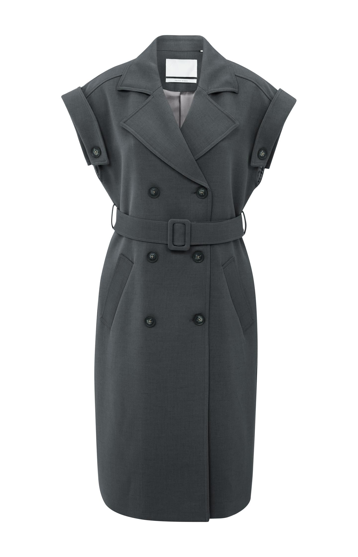 Long sleeveless coat with lapels and waist belt - Type: product