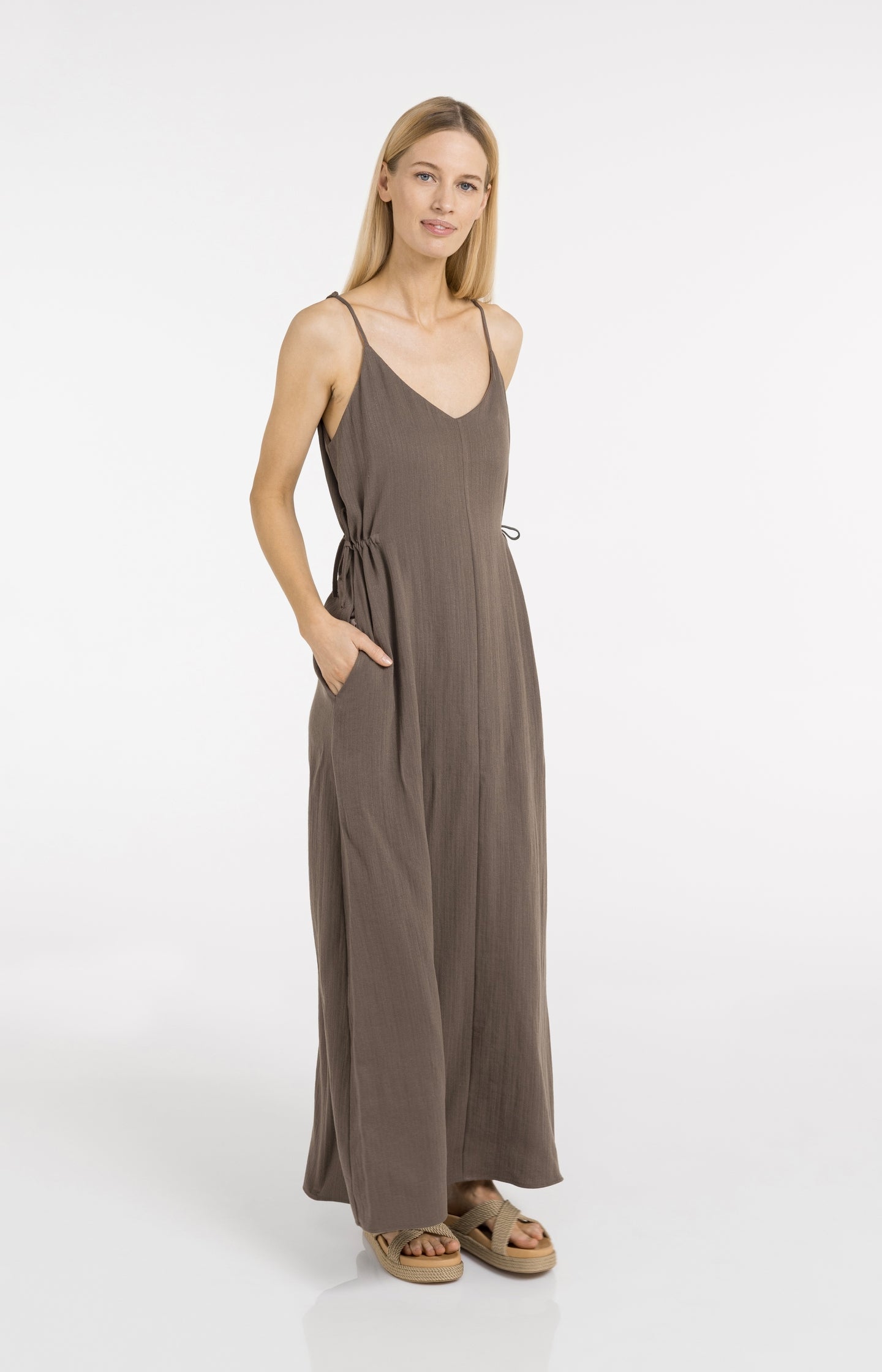 Long strappy dress with drawstrings