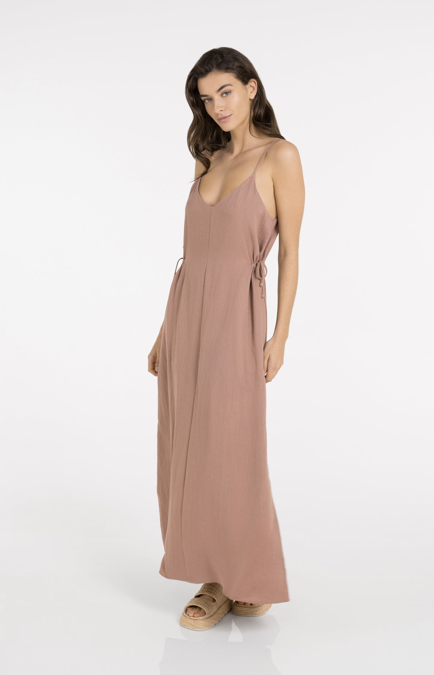 knee length dresses for ladies Slate Blue Chiffon Ruffled Slit Strappy Back Long Bridesmaid Prom Dress