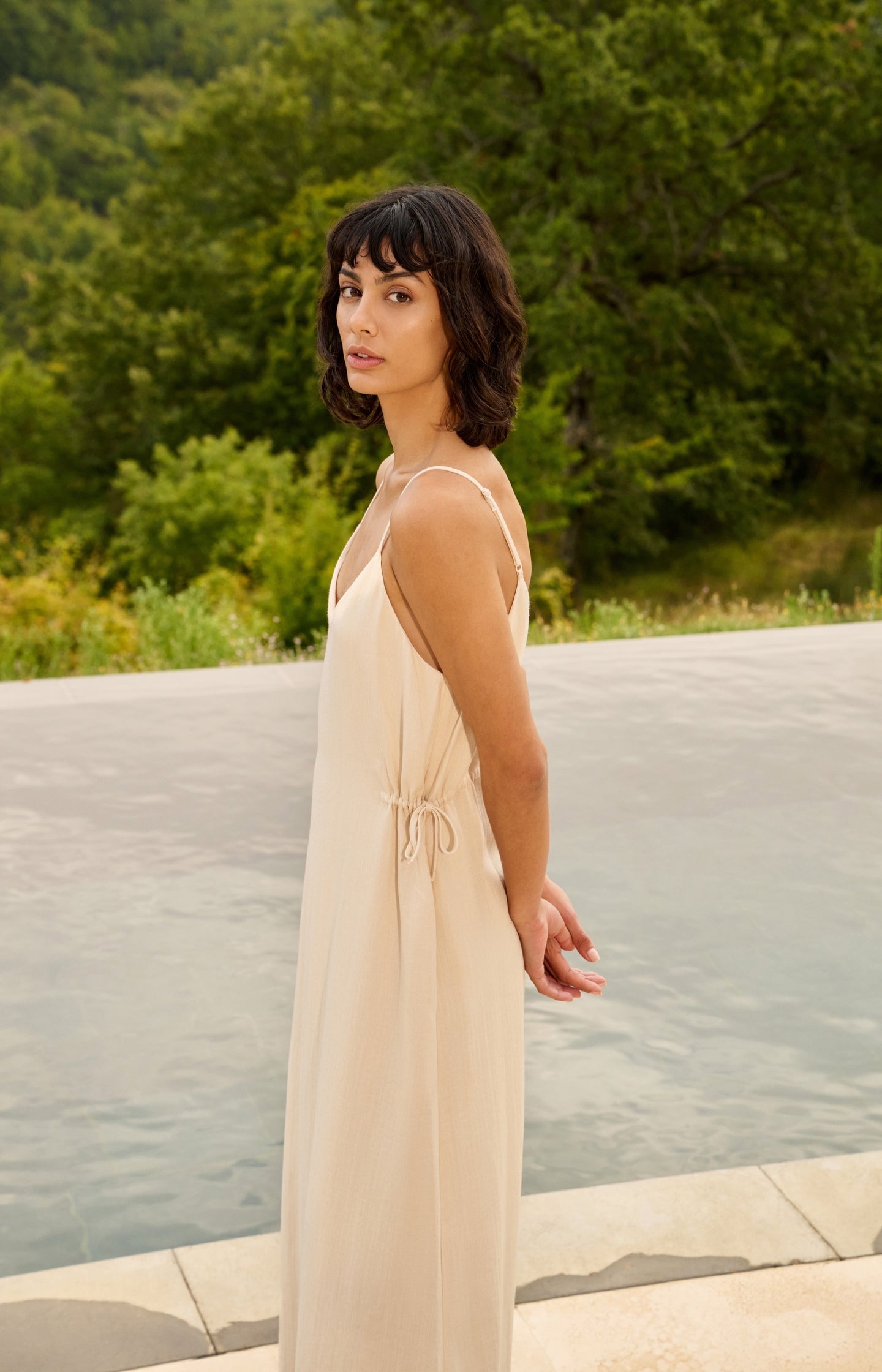 Long strappy dress with drawstrings