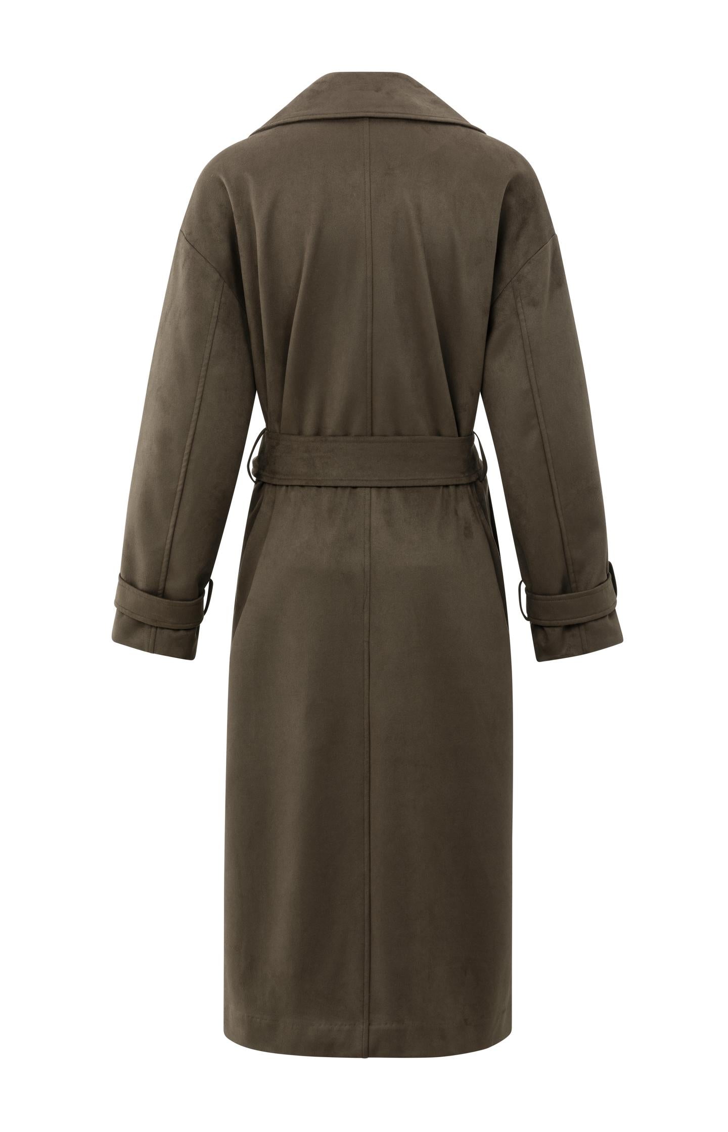 Long suedine coat with belt