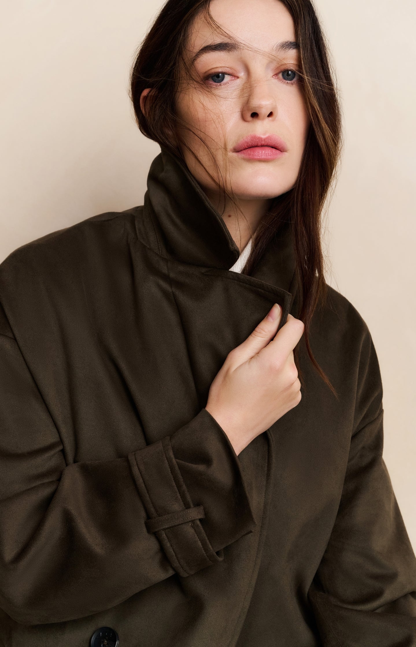 Long suedine coat with belt