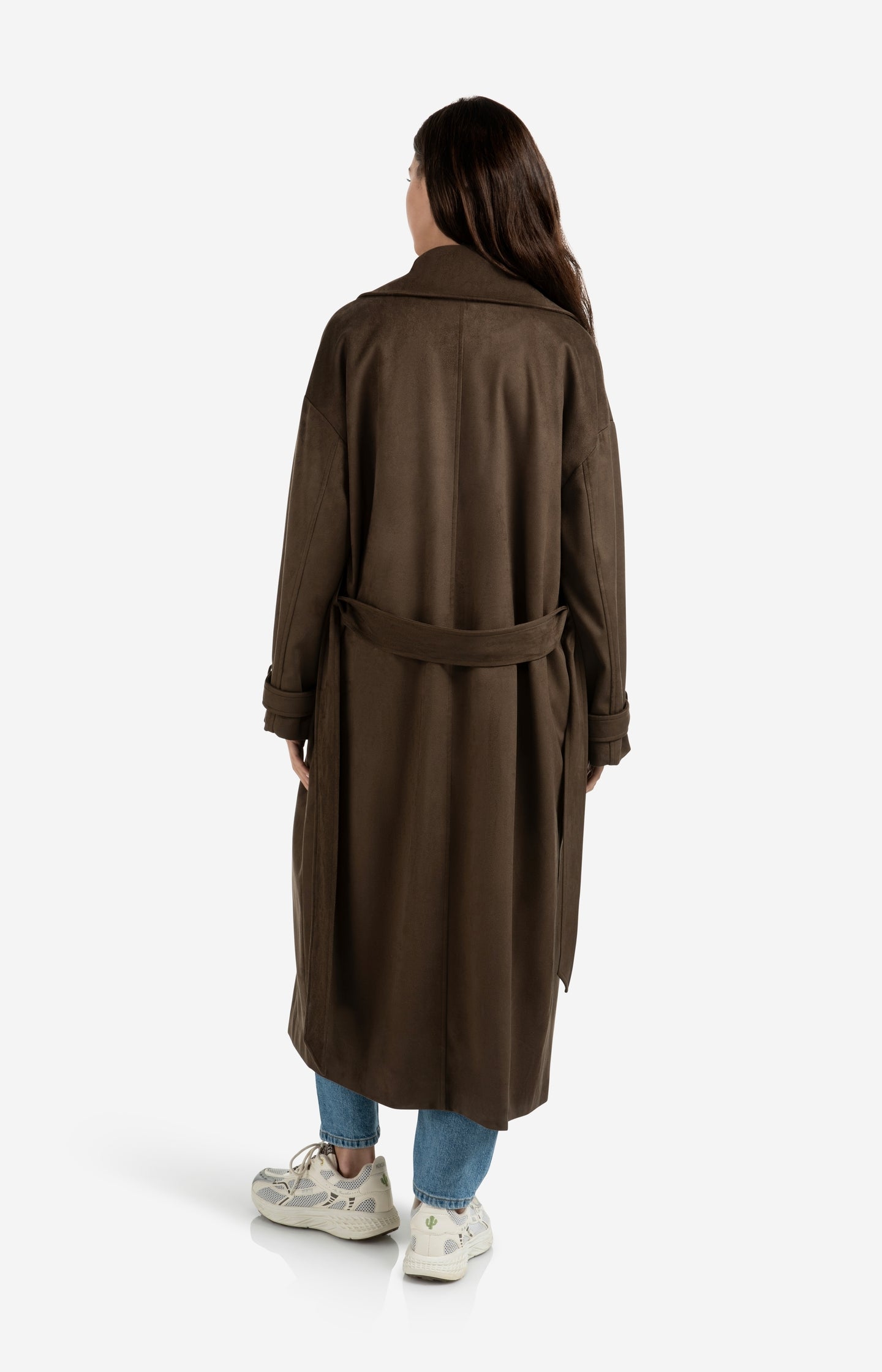 Long suedine coat with belt