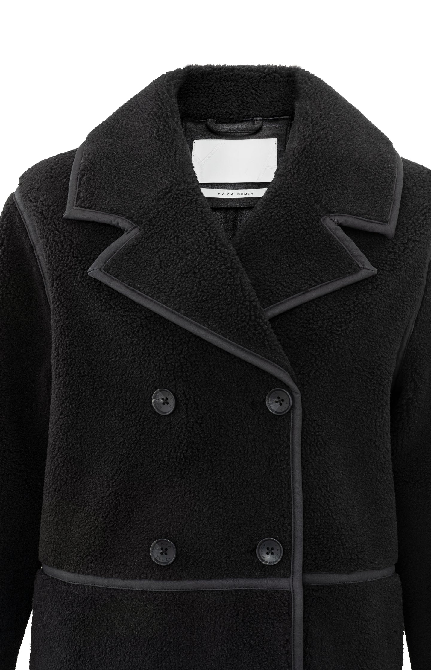 Long teddy coat with double-breasted buttons and collar