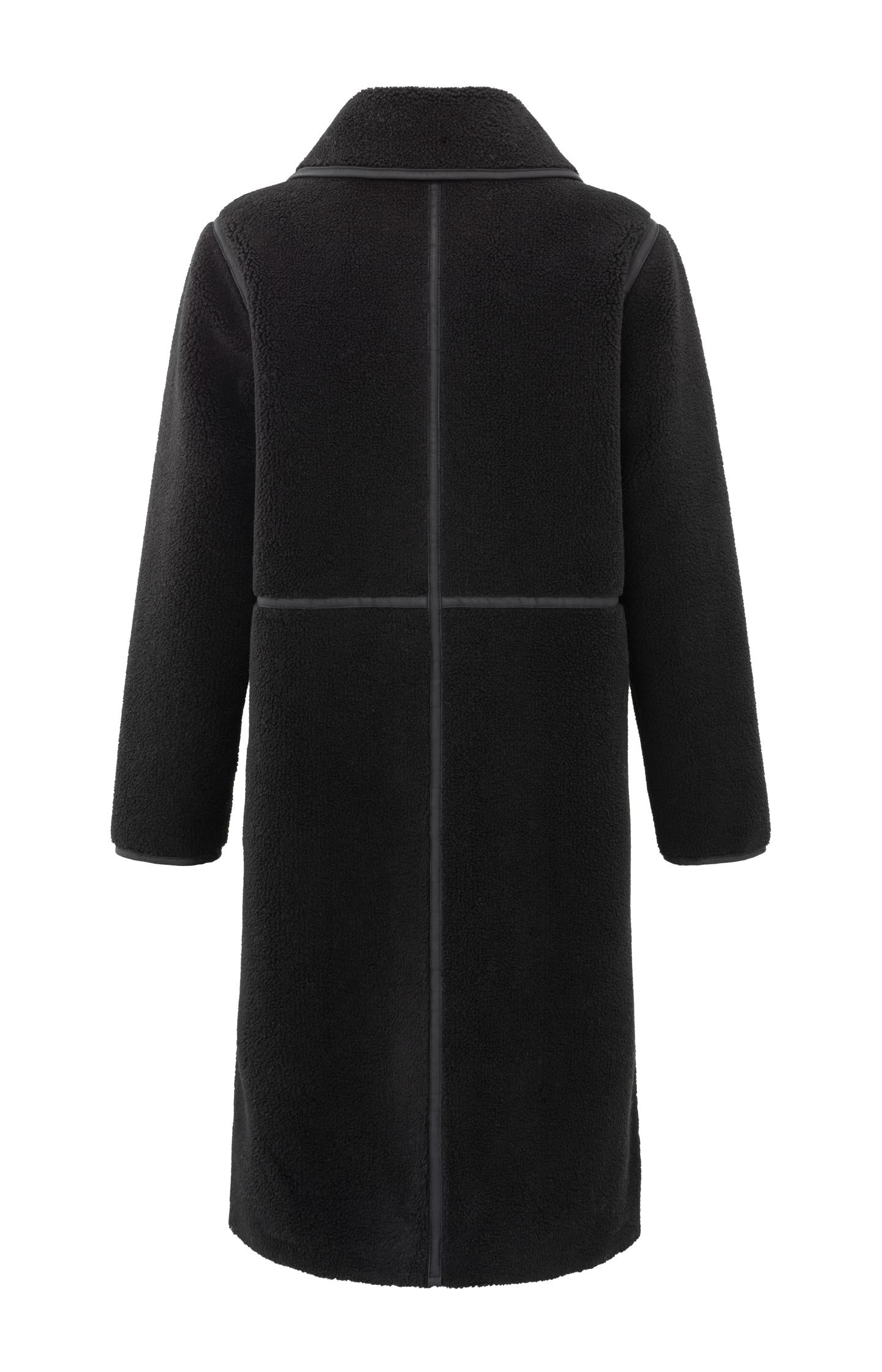 Long teddy coat with double-breasted buttons and collar