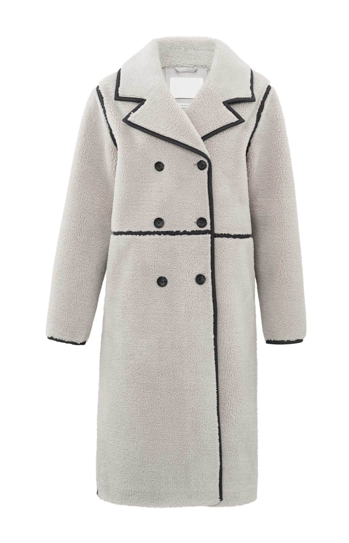 Long teddy coat with double breasted buttons and collar