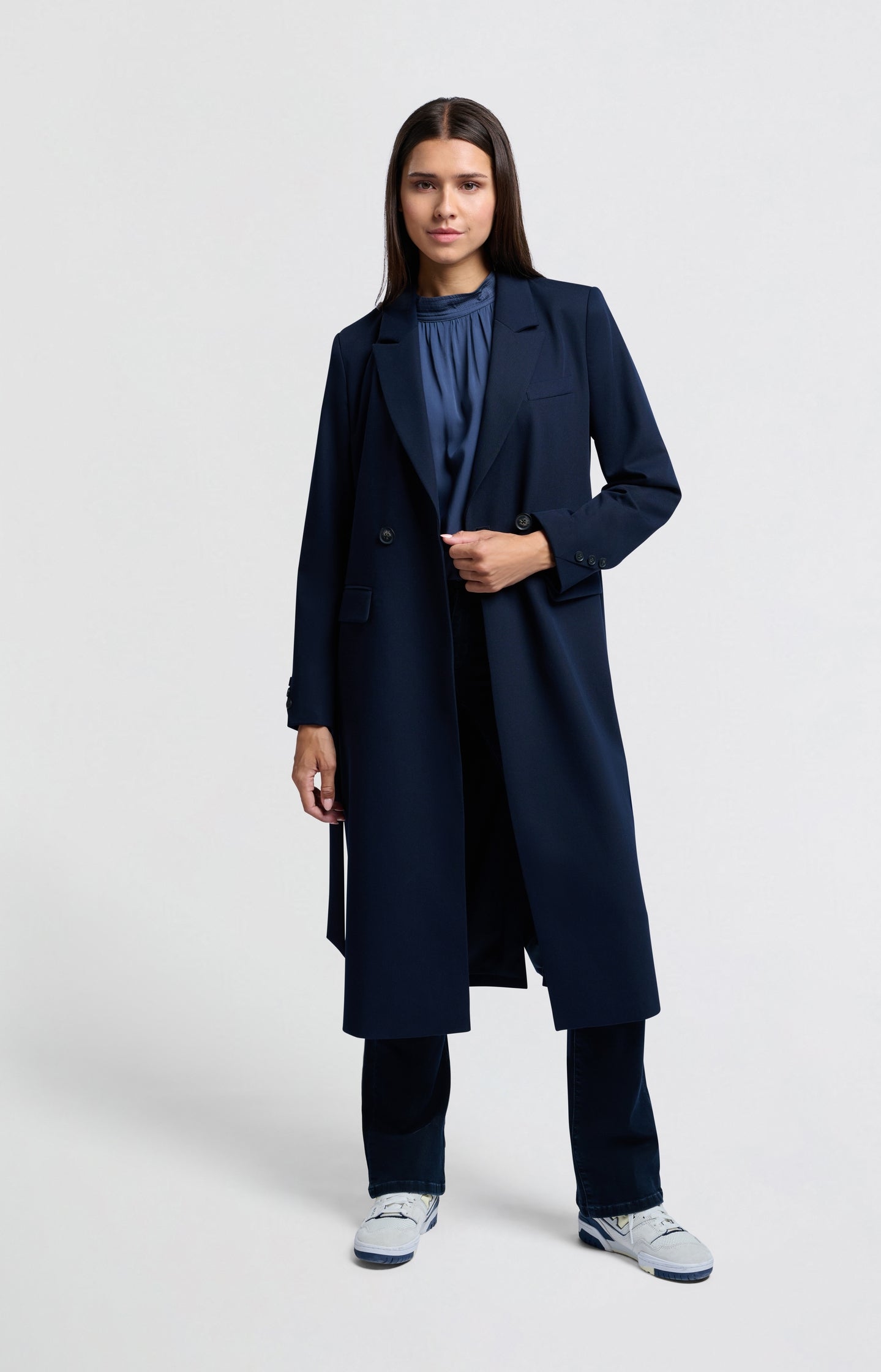 Long woven blazer coat with belt - Type: lookbook